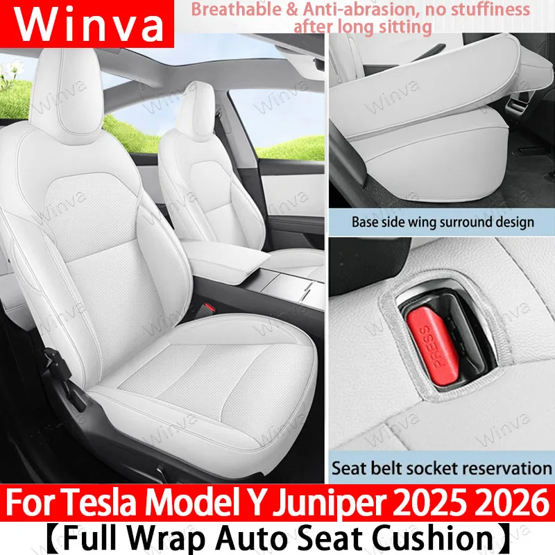 Winva Breathable&Comfortable Full Wrap Seat Covers for Tesla Model Y Juniper 2025 2026 Wear-resistant Leather Cushion Protector