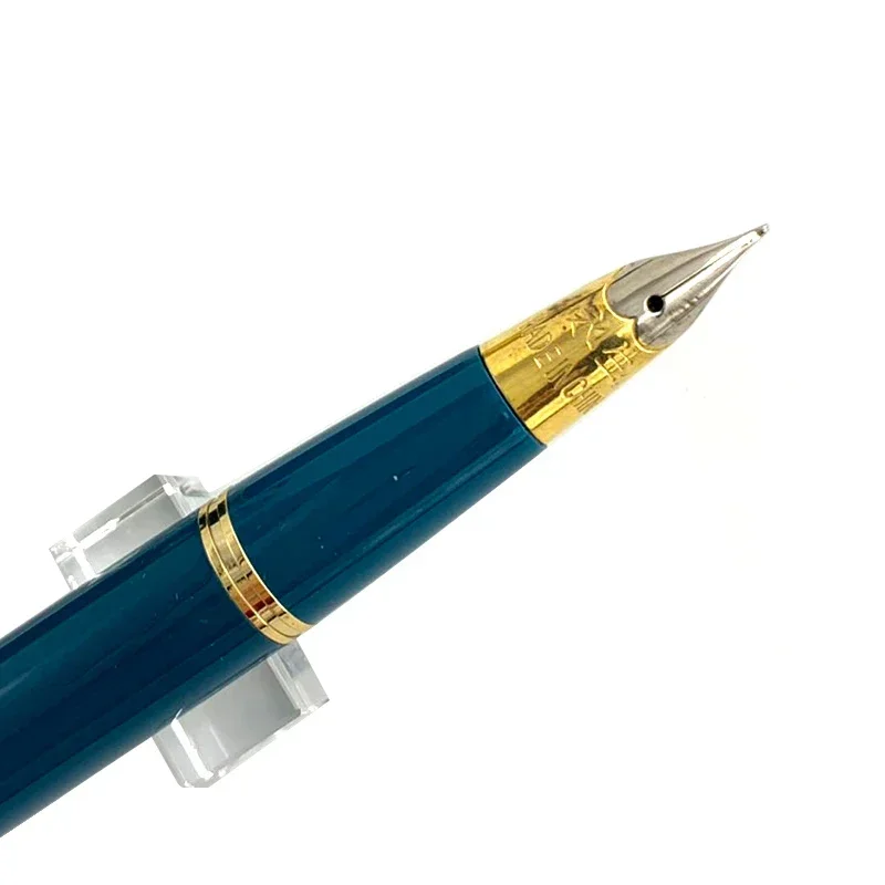 Imagem -06 - Solid Dark Blue Vacuum Fountain Pen Fine Nib Material de Escritório Canetas Onda Golden Cap Presentes Yongsheng601a