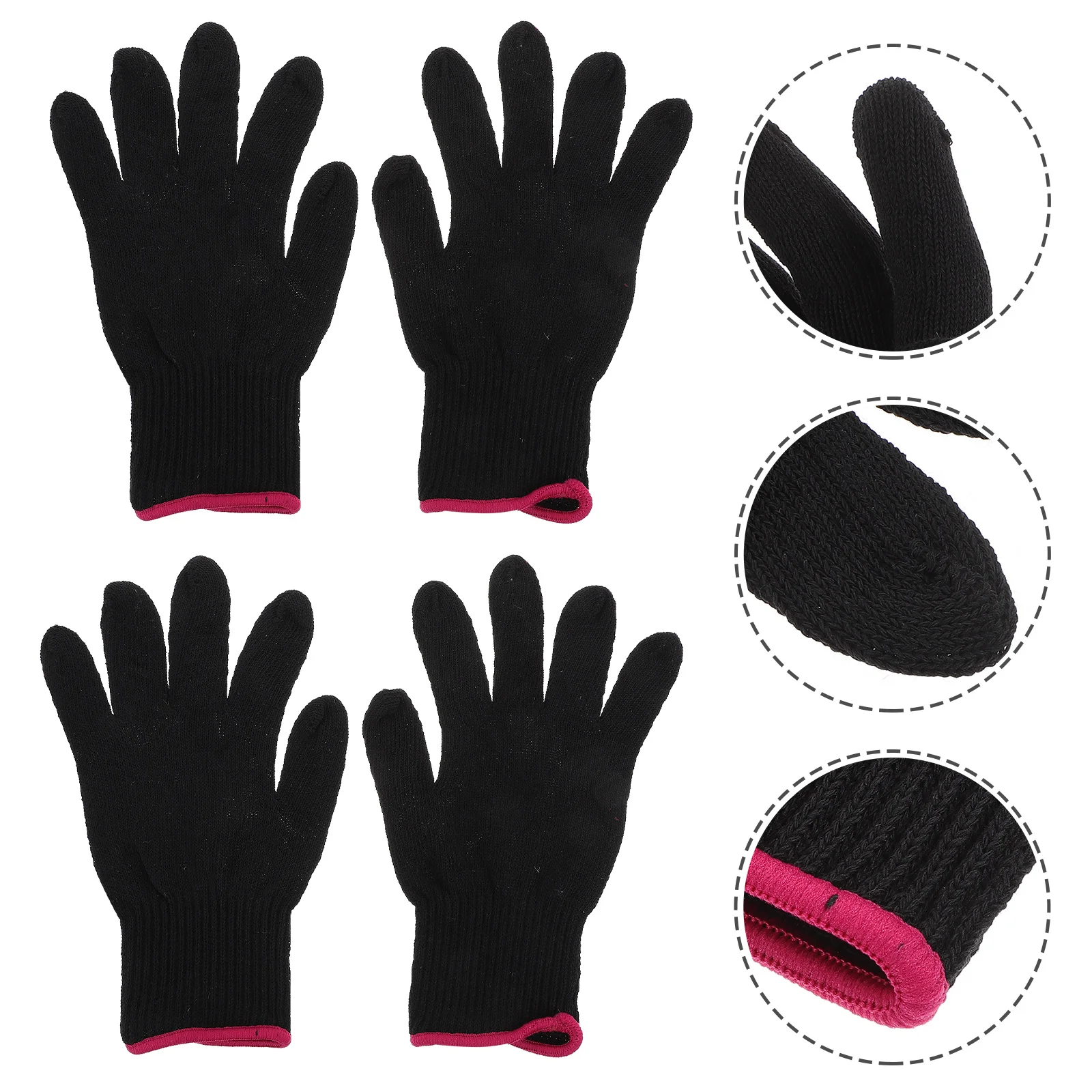 1 Set of 4Pcs Heat Resistant Gloves Silicone Bumps Heat Proof Glove Mitts For Hair Styling Curling Iron (Black Red No Silicone)