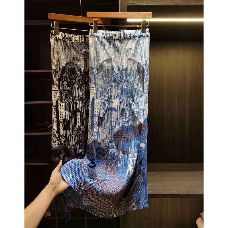 

Miyake Pleated Printed Skirt Plisse 2026 Design Pleats Printed Half Jupe Summer New Casual Simple Mid-Length Fold Skir Women