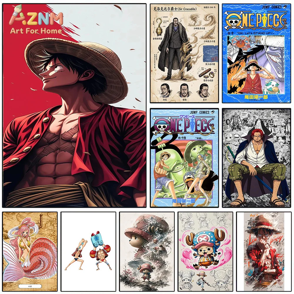 AZNM One Piece Luffy Crocodile Shanks Chopper Shirahoshi Manga Blueprint Canvas Wall Art Anime Print Unframed Canvas Painting Fo