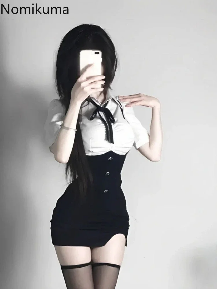 Summer Two Piece Sets Women's Clothing Tunic White Blouses Tops Bodycon Mini Skirt Outfits Preppy Style Fashion Korean Y2k Set