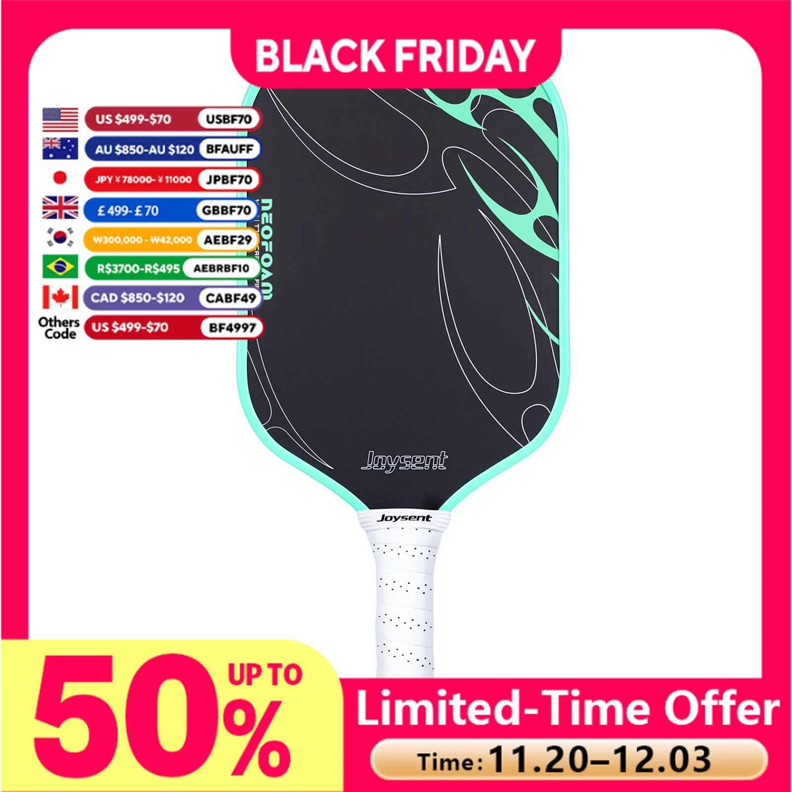 

Pickleball Paddle EPP Foam Core Gen 4 T700 Raw Carbon Fiber Spin Control Power Thermoformed Joysent Racket