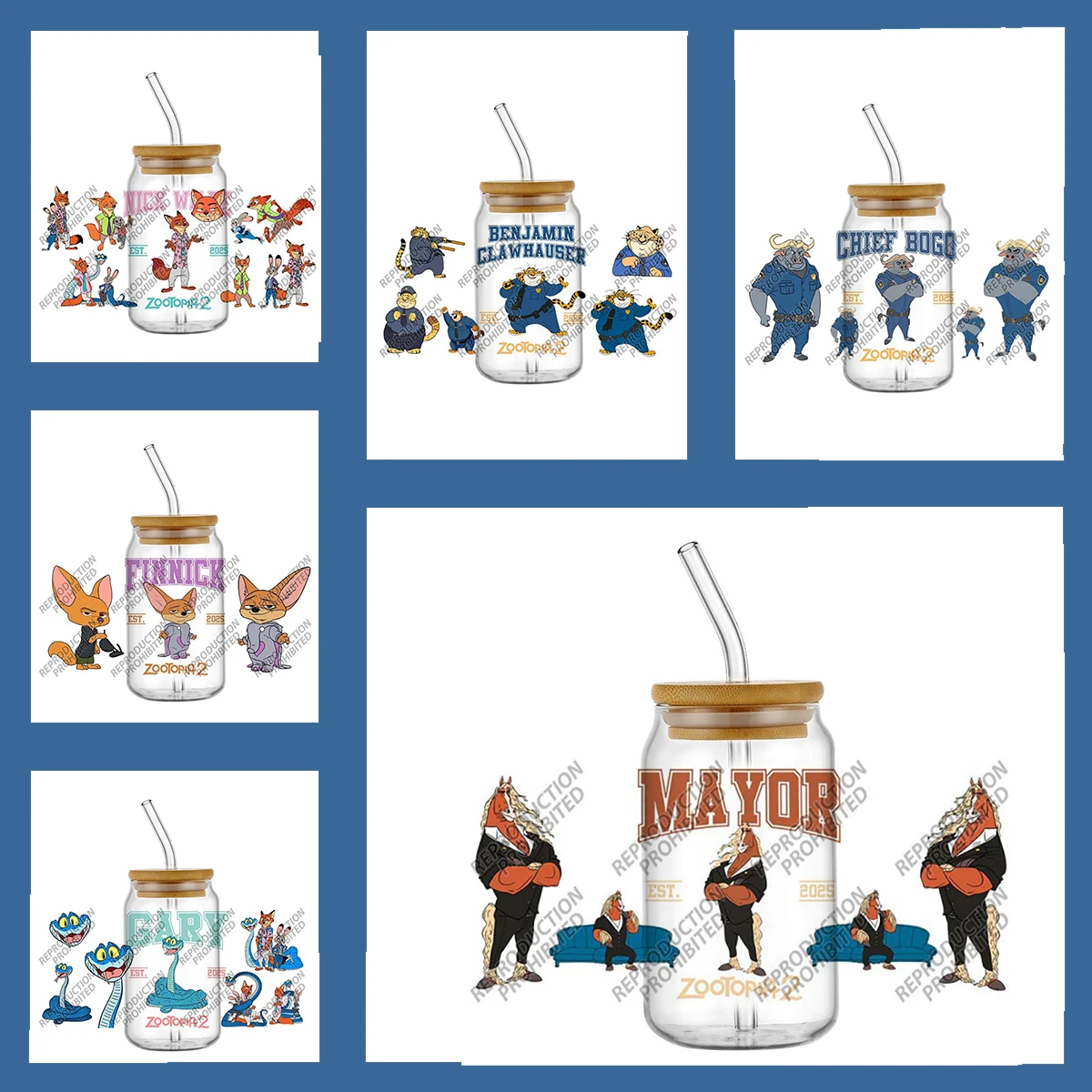 

Zootopia Nick and Judy Character UVDTF Cup Wrap Stickers Vibrant Cartoon Design Cute Libbey Transfer Stickers DIY Mug Adesivo