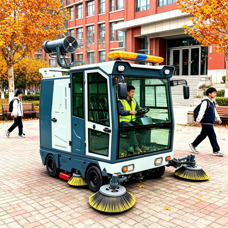 Full Enclosed Ride On Sweeper Electric Road Cleaning Machine for Outdoor Street Parking Lot Dust Collection 1900mm Customized