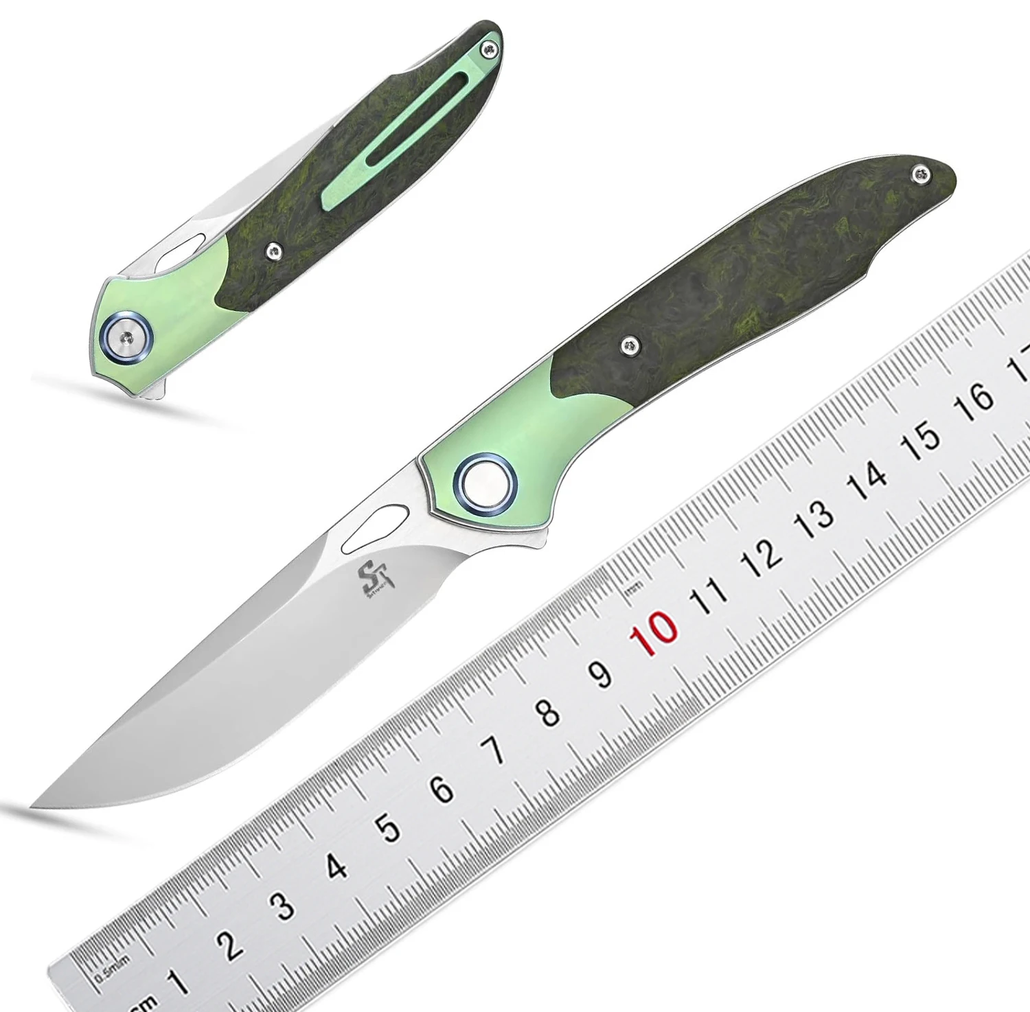 Sitivien ST990 Folding Pocket Knife,S35VN Pearlescent Polishing Brushed Steel Blade,Titanium&Carbon Fiber Handle EDC Tool Knife