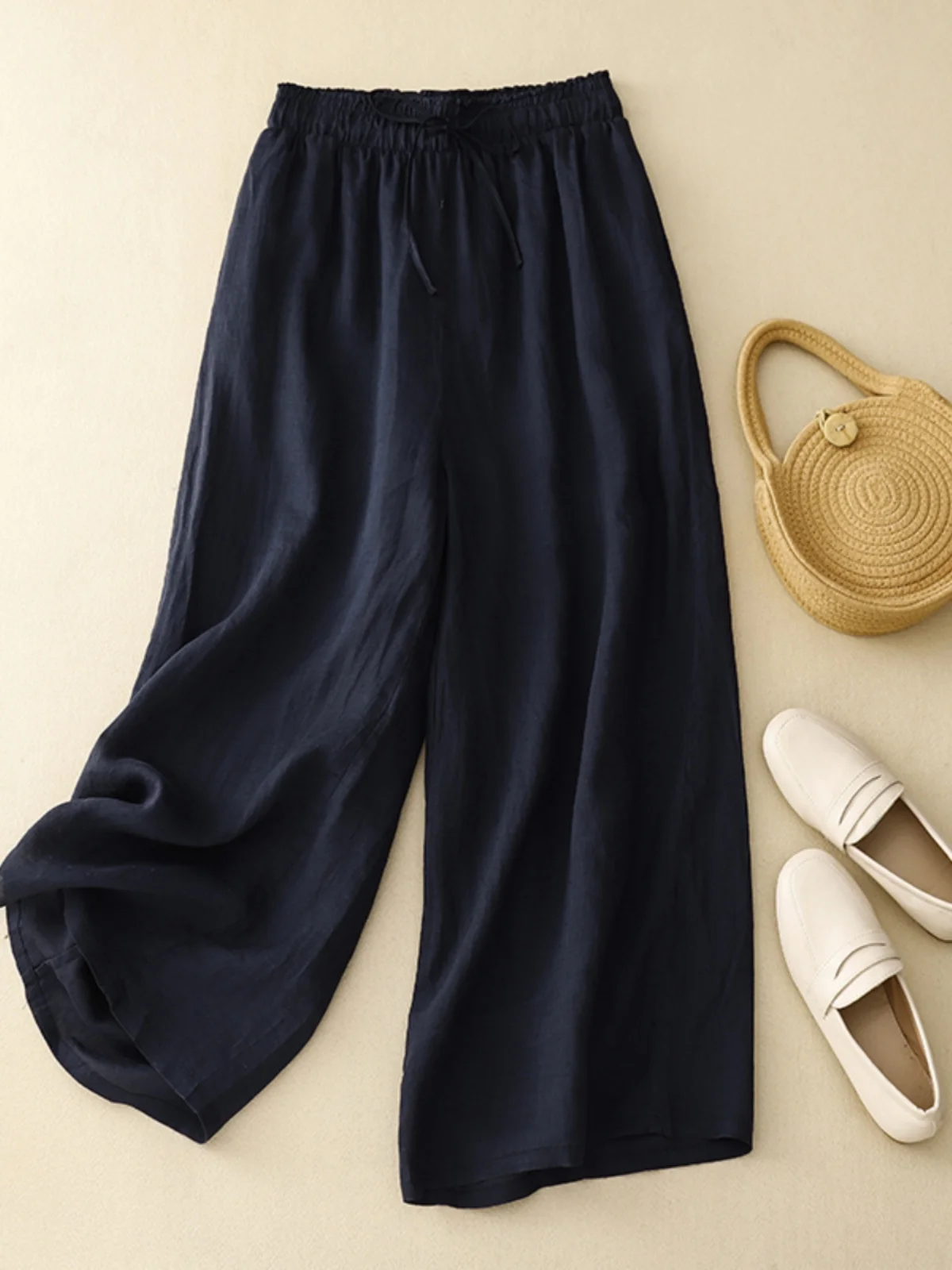 Retro Loose Cotton Linen Wide Leg Pants Women's Nine Points Lightweight Casual Trousers High Waist Commute Sle Summer 2023