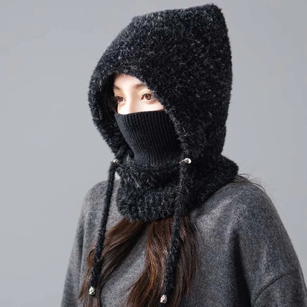 Mütze im japanischen Stil, winddicht, mit Katzenohren, verdickter, elastischer Kapuzenschal, gehäkelte integrierte Maske, Halswärmer, zum Skifahren – Detail 9