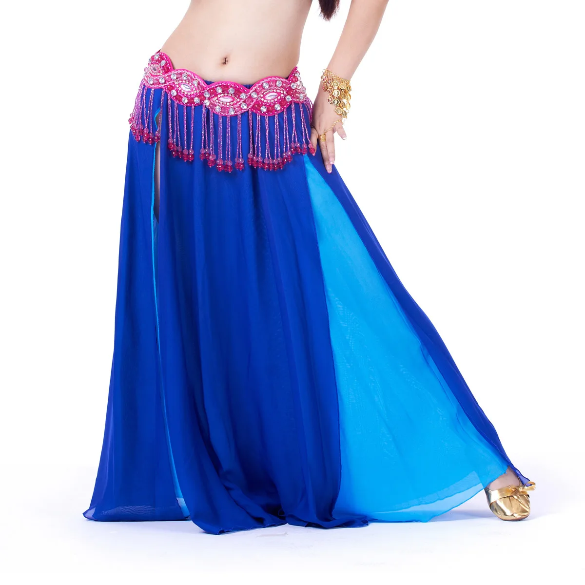 Big Swing Belly Dance กระโปรงผู้หญิง Belly Dance เครื่องแต่งกาย2 Slits กระโปรงชีฟอง Belly Dancer กระโปรง Belly เต้นรำกระโปรง