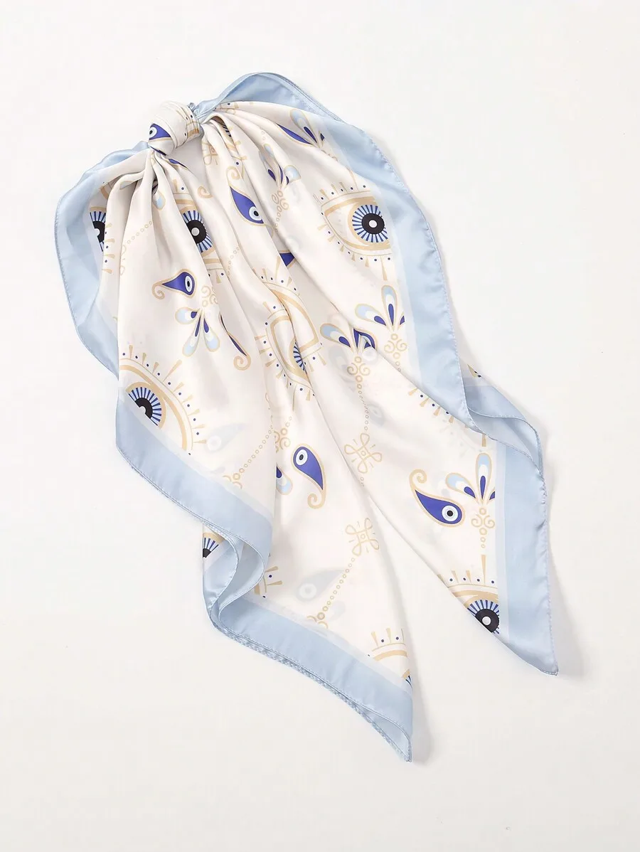 

90cm Square Scarf With Evil Eye Print, Womens Versatile Headwrap Waistband Sash Accessory