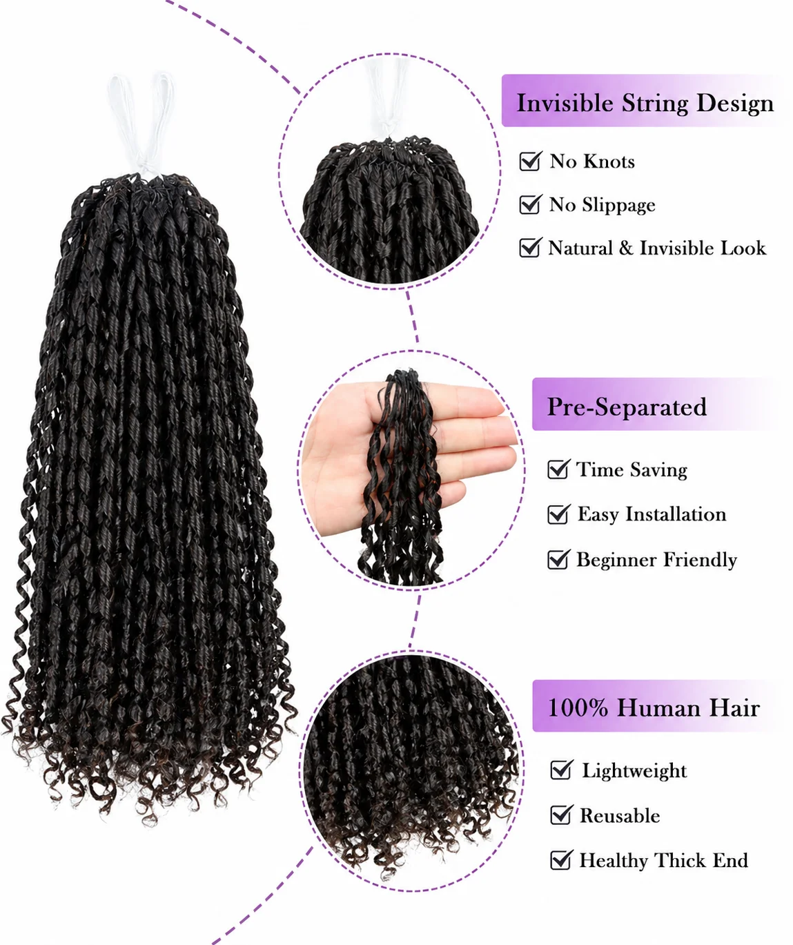 Knotless Pixie Curly Human Cro - Hair Care Natur ulasan dan harga