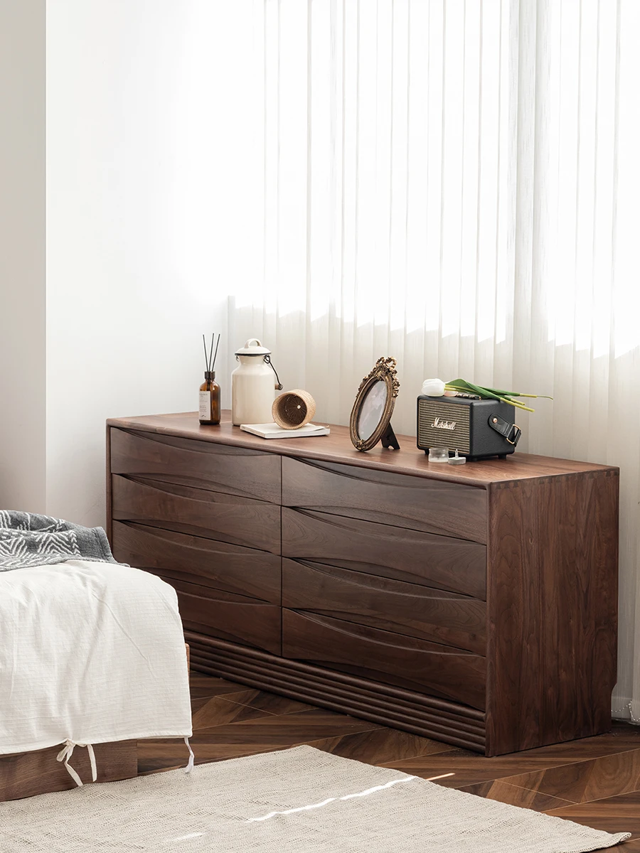 LMM Nordic retro black walnut eight-bucket cabinet living room storage cabinet bedroom