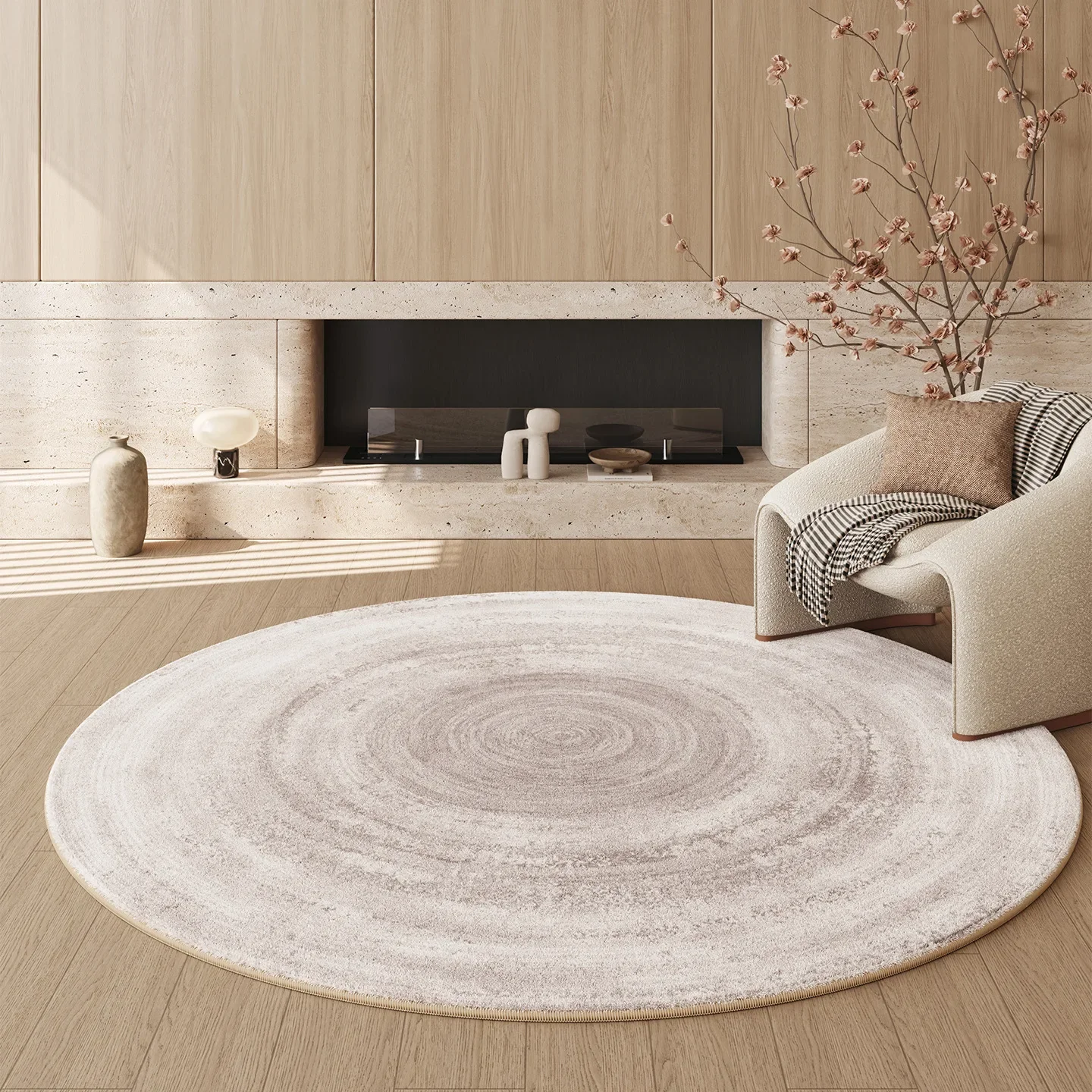 Ultra-Soft Faux Cashmere Round Rug Minimalist Modern Living Room Foot Mats Bedroom Floor Protection Mats Home Decor Light Color