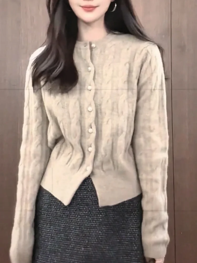 

Вязаный кардиган в стиле ретро, повседневный, с круглым вырезом, без застежки, женский, больших размеров, удобный, универсальный, в корейском стиле, длинный рукав