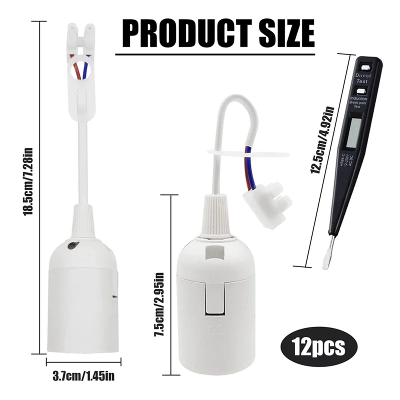 A44F-держатель лампы E27, 12-компонентная розетка для строительной площадки с кабелем, розетка E27, строительная розетка с тестером напряжения