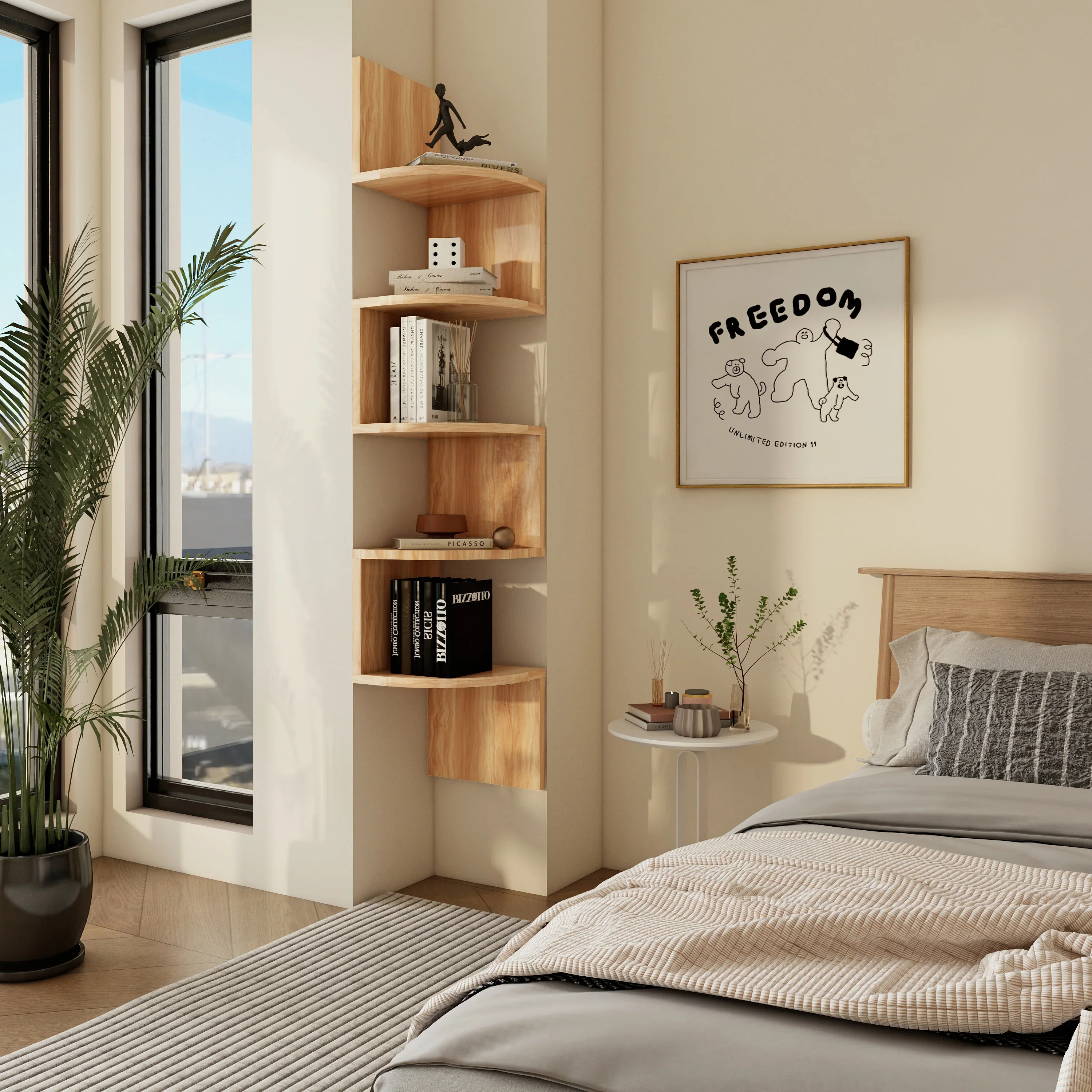 High Quality Living Room Wooden Furniture Bookshelf Swivel Durable Bookcase