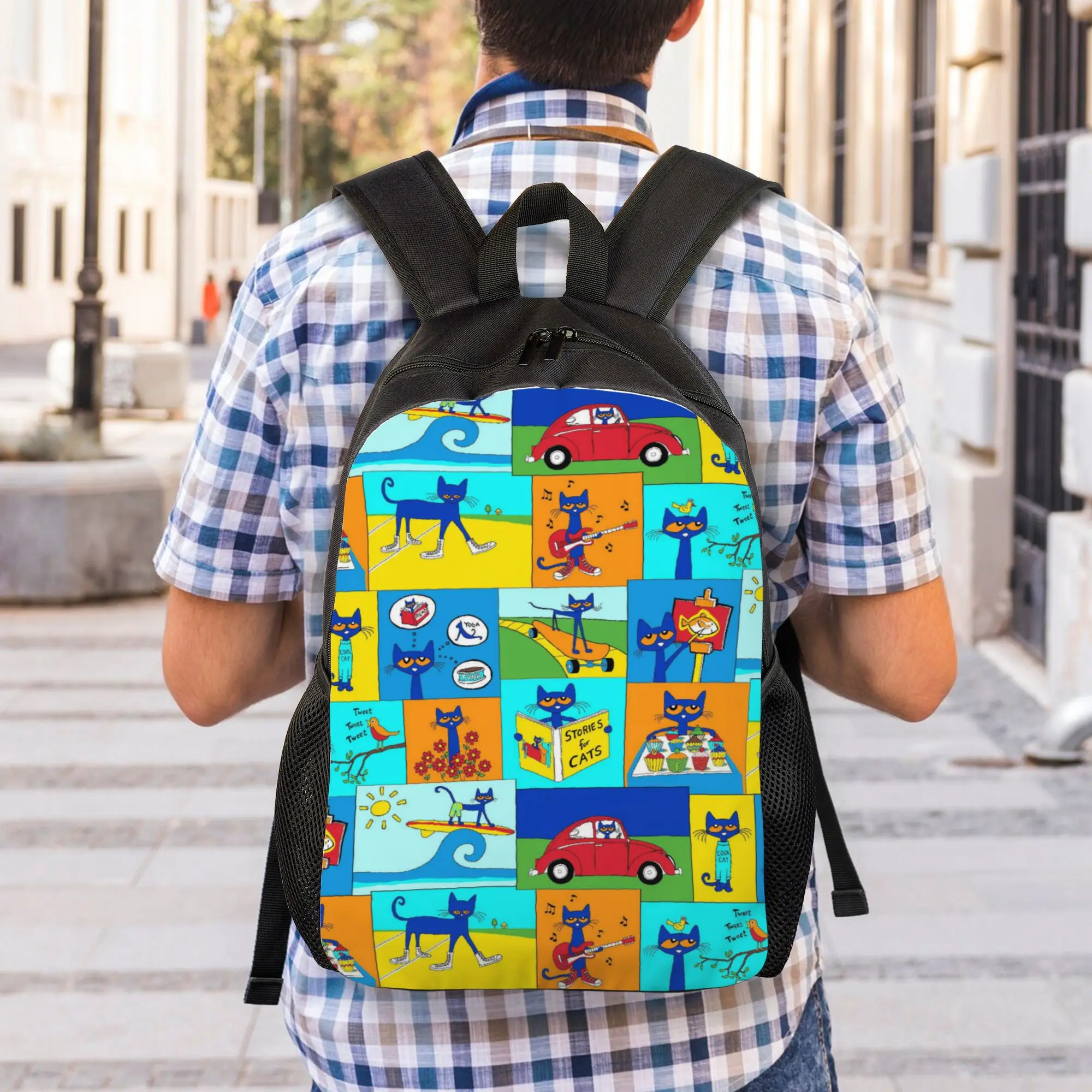 Pete the Cat  Casual Backpack Sports High School Hiking Travel Groovy Kitten Daypack for Men Women Laptop Computer Canvas Bags