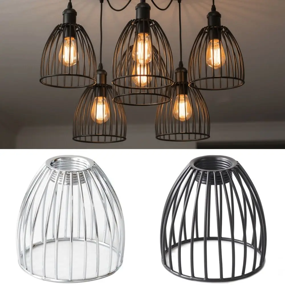 Vintage Bird Cage Lampshade Iron Black/Silver Drum Shades Industrial Style Chandelier Light Bulb Cage Cover Home Decor