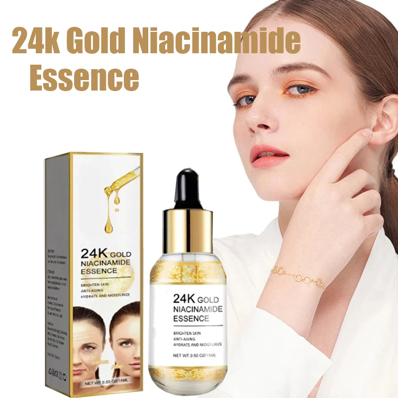 

24k Gold Niacinamide Facial Serum Remover Dark Spots Hyaluronic Acid Fade Fine Lines Moisturizing Whitening Skin Care Anti-aging