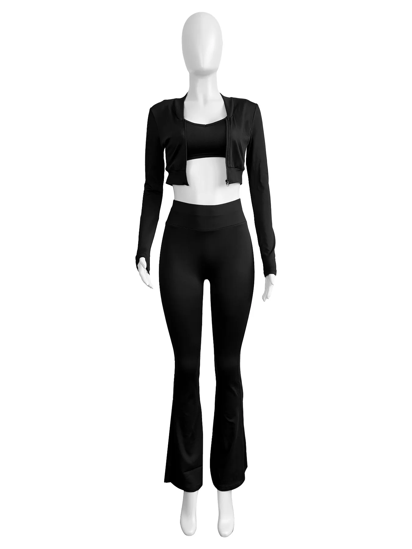 Sexy Cropped Jackets Two Piece Pant Set Outfits Matching Sets 2024 Women Fall Clothing Bodycon Elegant Yoga 2 Piece Pant Sets