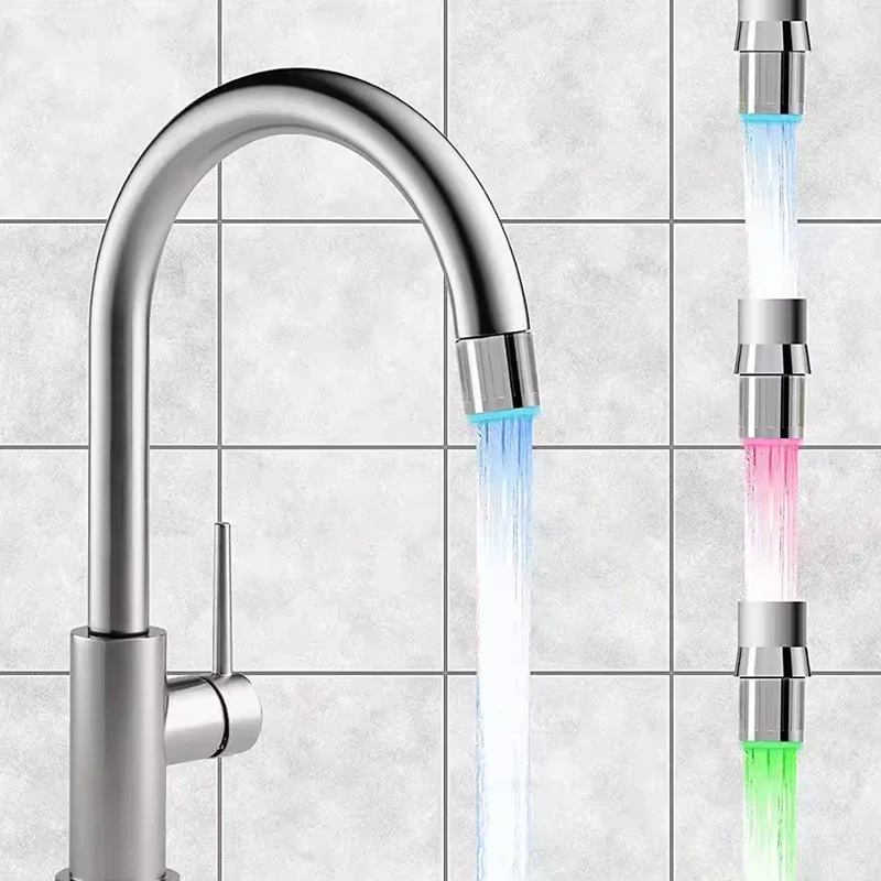 

LED Temperature Sensitive 3-Color Light-up Faucet Kitchen Bathroom Faucet Glow Water Saving Faucet Aerator Tap Nozzle Shower
