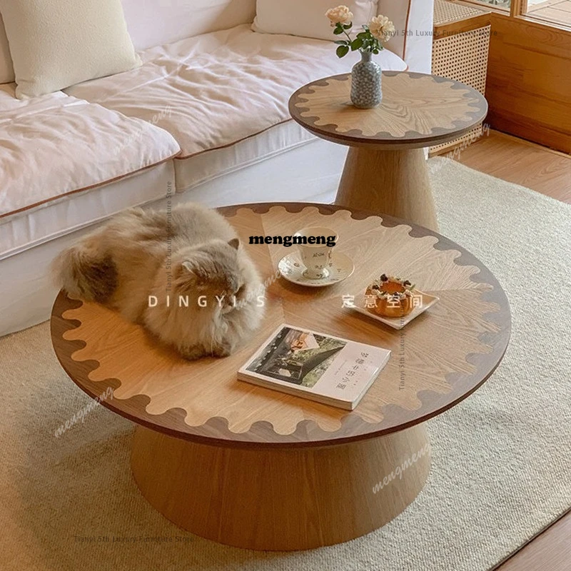 Japanese Wabi-sabi Style Solid Wood Coffee Table Nordic Creative Patterned Round Coffee Table Living Room Home Furniture