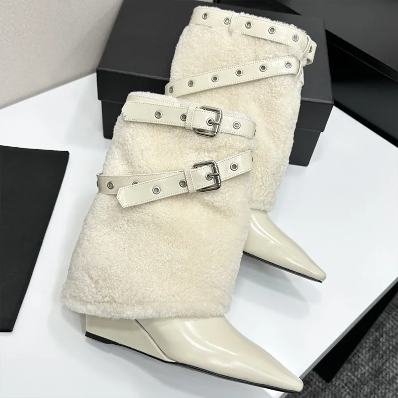 

High quality new autumn women's motorcycle pointed mid-calf boots made of cowhide leather comfortable 25100185