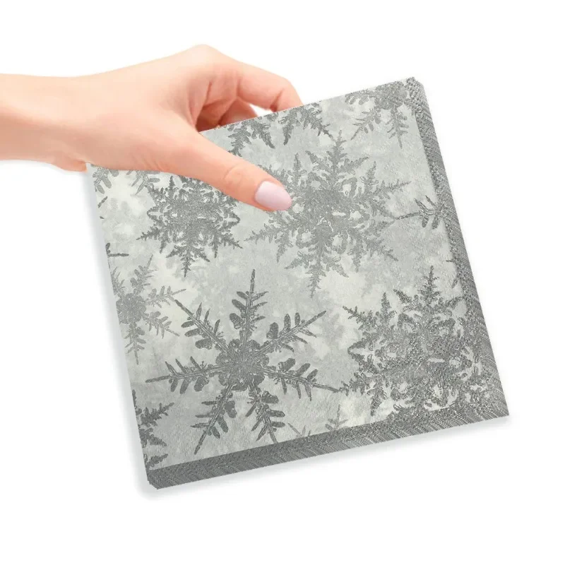 Christmas Series Party Decoration Paper Napkins Winter Snowflake Printed Paper Placemats Wine Glass Flower Paper 2-Ply 20pcs/Pac