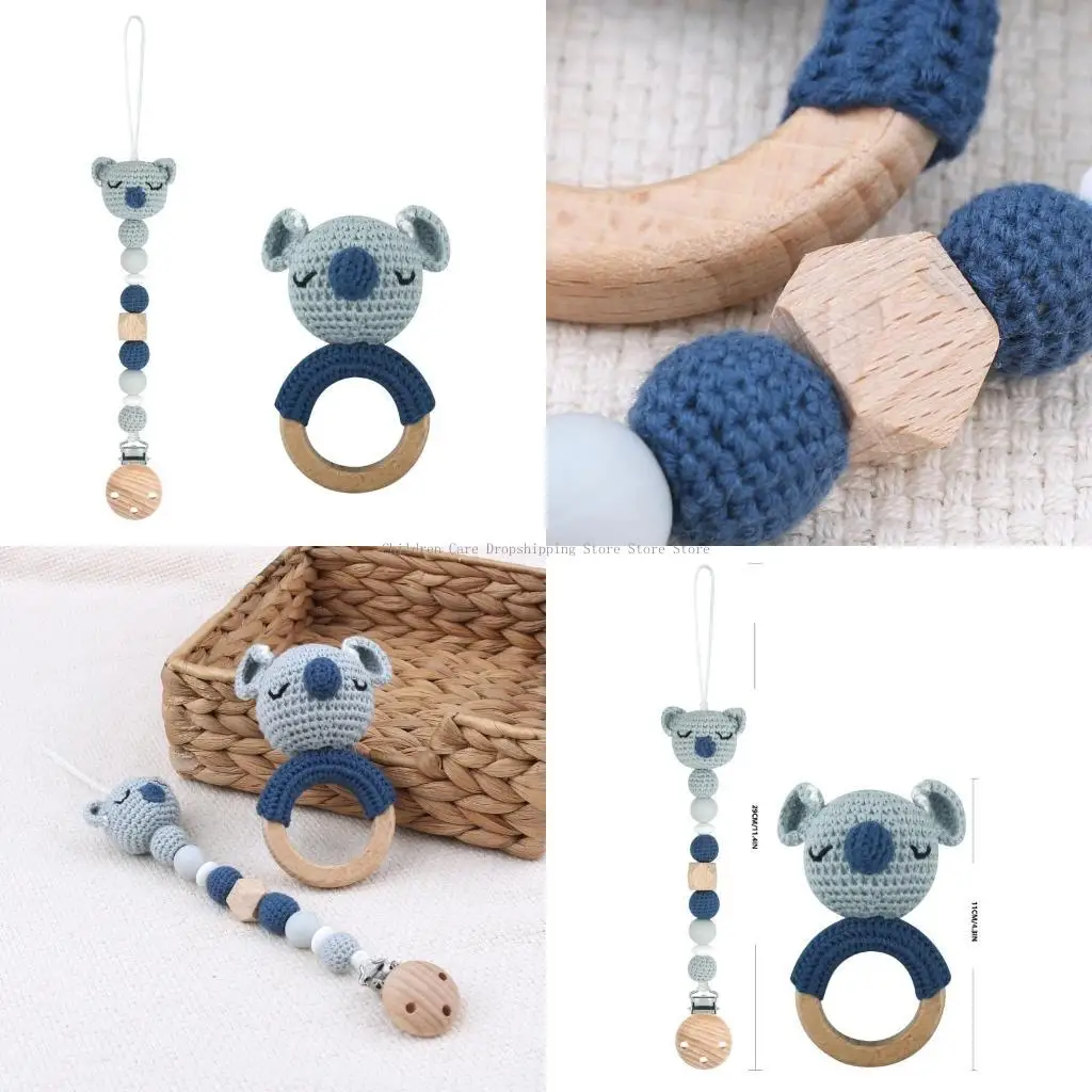 

Baby Pacifier Clip Crochet Koalas Handbell Rattle Teether Dummy Chain Boy Girl Cartoon Teething Toy Infant Shower Gift