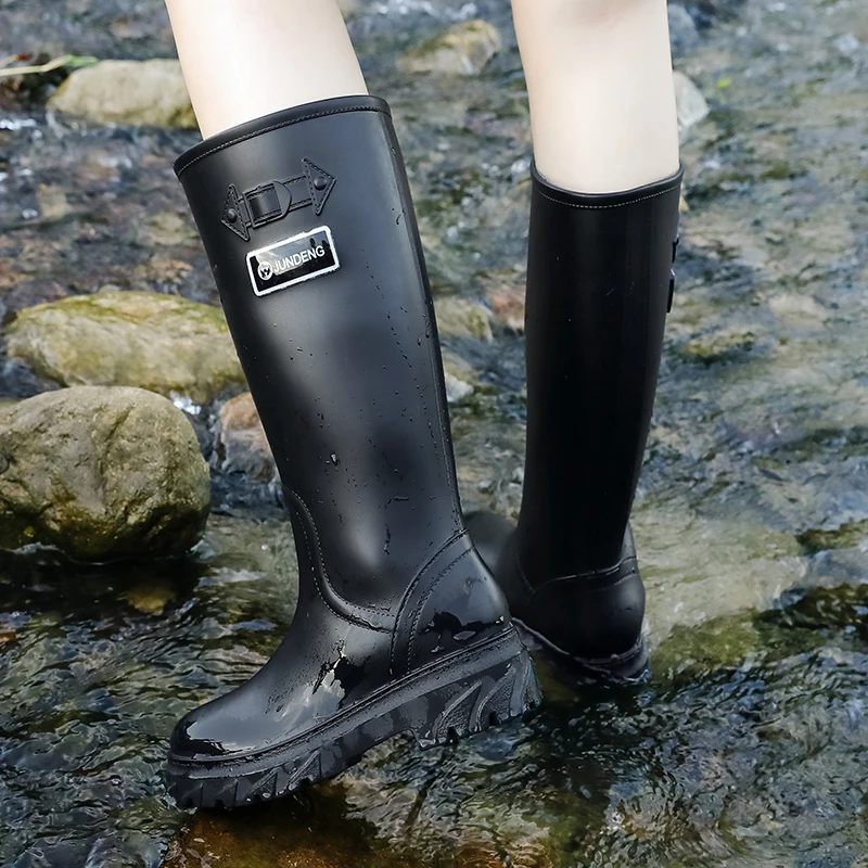 Fashionable High-Tube Women's Rain Boots Anti-Slip Thick Bottom Kitchen Waterproof Shoes Adult Rain Boots Military Special Fo...