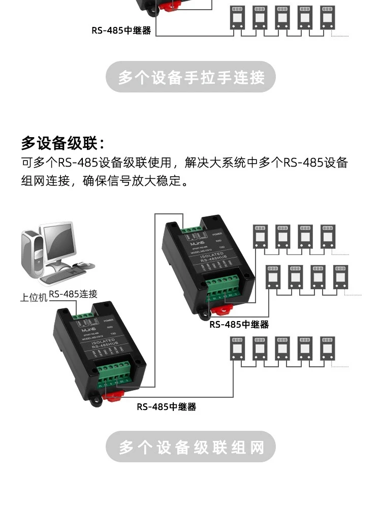 485 Repeater Photoelectric Isolation RS485 Hub 2-port Signal Amplifier Anti-interference Lightning Protection 2-way