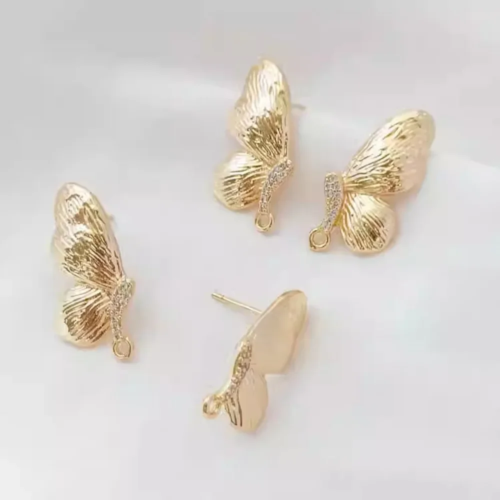 14K Gold-plated 925 Silver Needle Earrings, Butterfly High-end French Retro Court Baroque Stud Earrings DIY Earrings - view 3
