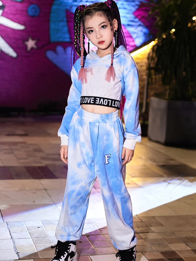 New Kids New Long Sleeve Tie Dye Hoodie Tops Loose Pants Street Wear Jazz Modern Dance Costumes Hip Hop Clothing For Girls