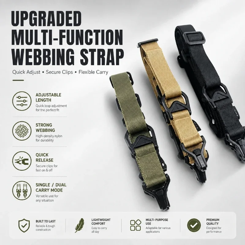 Convertible Single Double Point Carry Strap Wearproof Nylon Quick Detach Design Outdoor Multipurpose Safety Hanging Rope