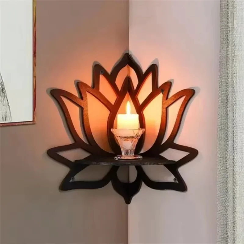 Wooden Lotus Hollow Decorative Rack Aromatherapy Organiser Essential Oil Candle Holder Wall Mounted Shelf Corner Shelf