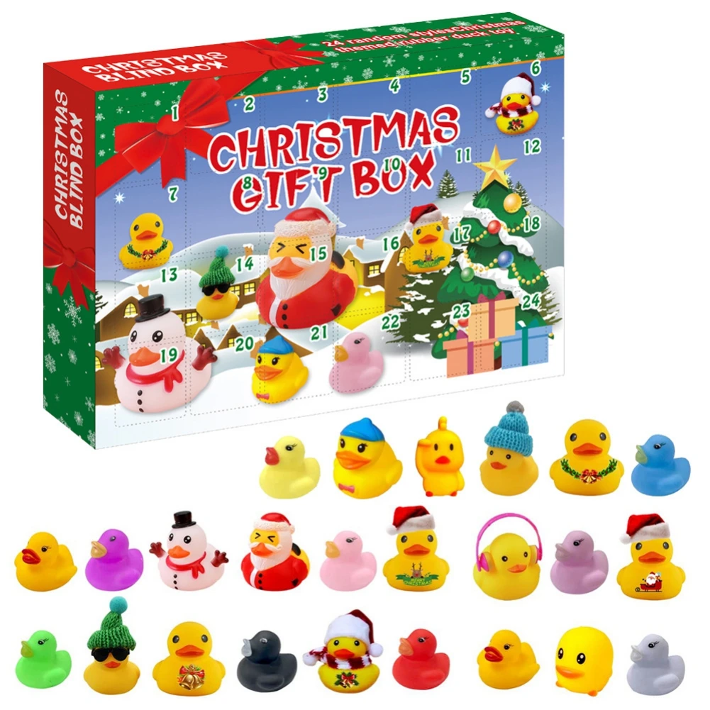 18/24pcs Christmas Advent Calendar Toy Box Cute Rubber Duck Bath Toy Animal New Year Countdown Stress Relief Kid Christmas Gift