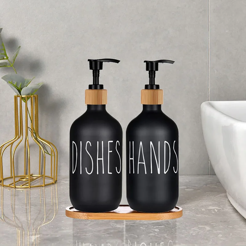 500ml Black White Hand Soap Dish Soap Dispenser with Pump Soap Bottle for Farmhouse Kitchen Counter Bathroom Decor Organization