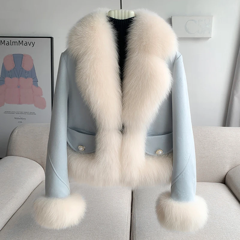 Aorice New Fashion Design Real Fox Fur Collar Warm Coat Duck Down Lining Winter Women Jacket CT306