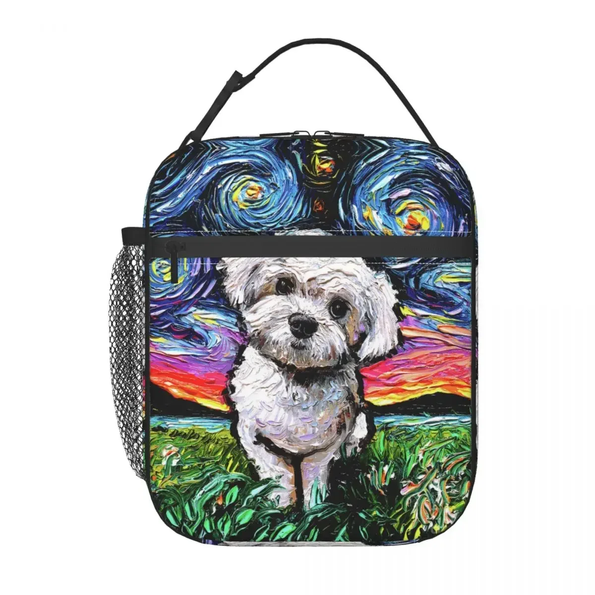 Starry Night Maltipoo Dog Insulated Lunch Bag for Women Portable Pet Lover Cooler Thermal Lunch Box Office Work School