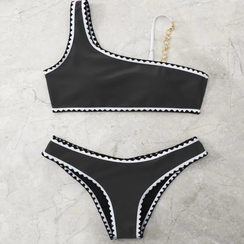 Black And White Split Swimsuit Suit Light Extravagant Bra Breathable Low Waist Briefs Two-piece Suit