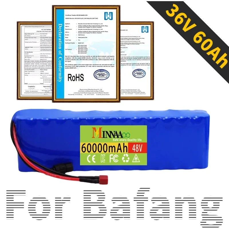 

13S2P 48V Li-ion rechargeable Battery packs 60Ah 18650 For Bafang Electric Bike Retrofit Kit 1000w 54.6V 2A Charger + T Plug