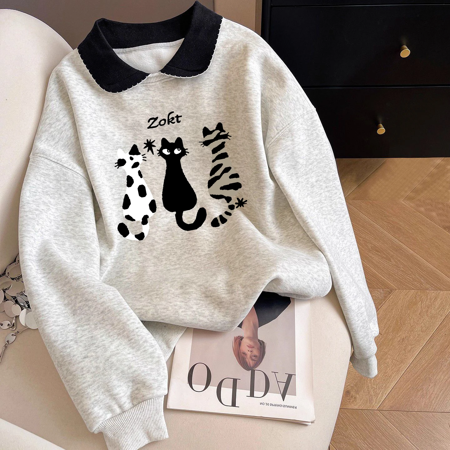 

Korean Sle Anti-Aging Cartoon Print Ne Sweatirt ex Spring Autumn Casual Versatile Hoodie Long Sve Streetwear