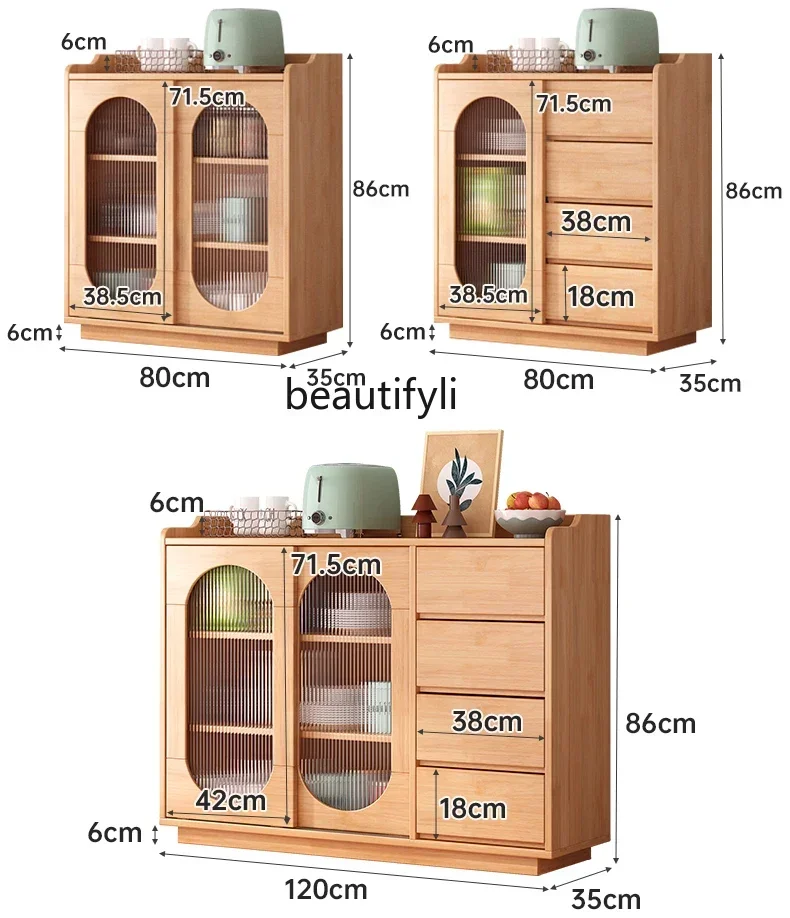 Smt14 14 Nordic solid wood dining side cabinet, tea cabinet household multi-functional sliding door storage, Changhong glass doo