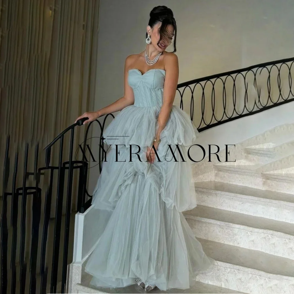 

Fashion Sweetheart Evening Dresses Tulle A-Line Tiered Ruffle Birthday Party Prom Gowns Customized robes de soirée