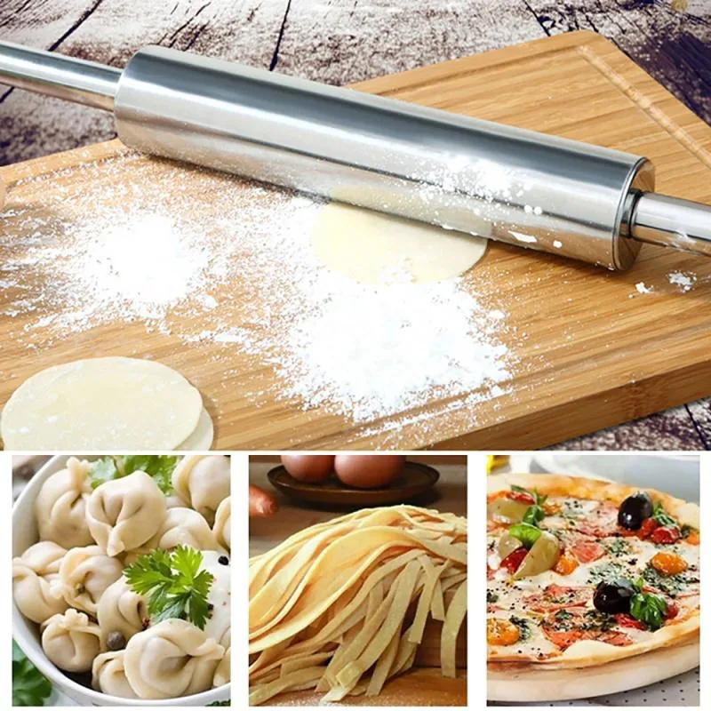 Stainless Steel Rolling Pin Non-stick Pastry Dough Roller Bake Pizza Noodles Dumpling Cookie Pie Making Baking Tools For Kitchen