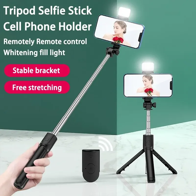 Bluetooth Remote Extendable Tripod Wireless Selfie Stick Tripod Stand with Light for iPhone Mobile Phone Tiktok Live Streaming