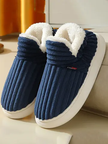 Shevalues Winter Men Slippers Short Plush Men Cotton Boots Indoor Fluffy House Fur Slippers Men Casual Soft Fur Furry Men Shoes