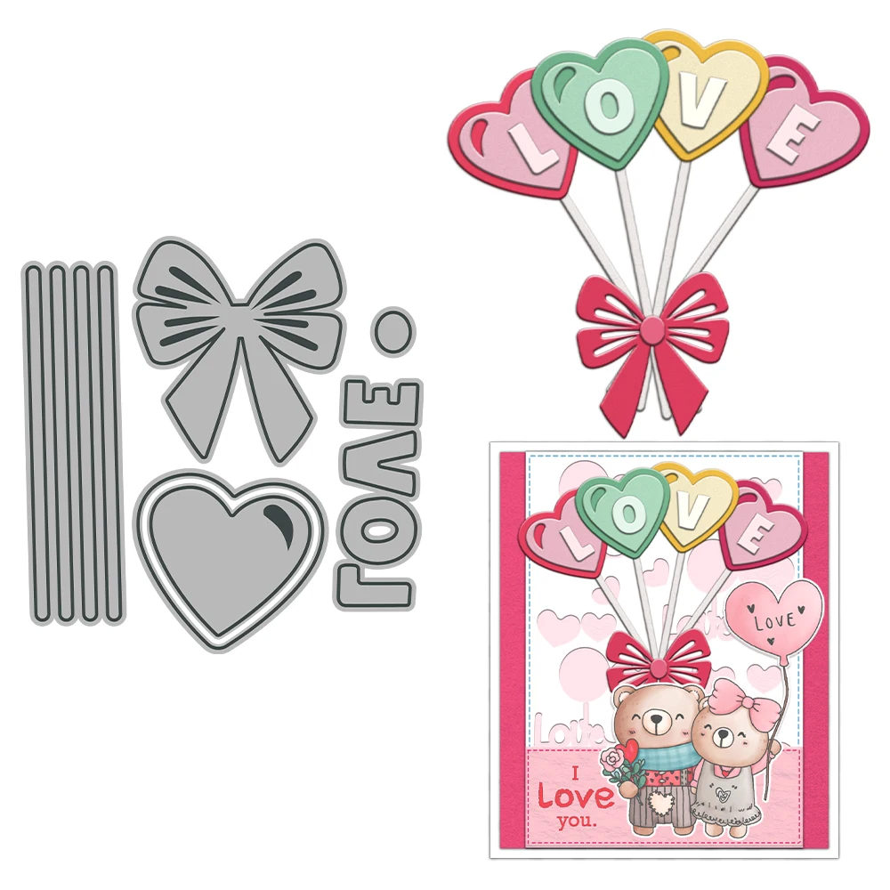 

MangoCraft Love Heart Bow Balloon Cutting Dies Valentine's DIY Scrapbooking Supplies Metal Dies Knife Mold For Cards Album Decor