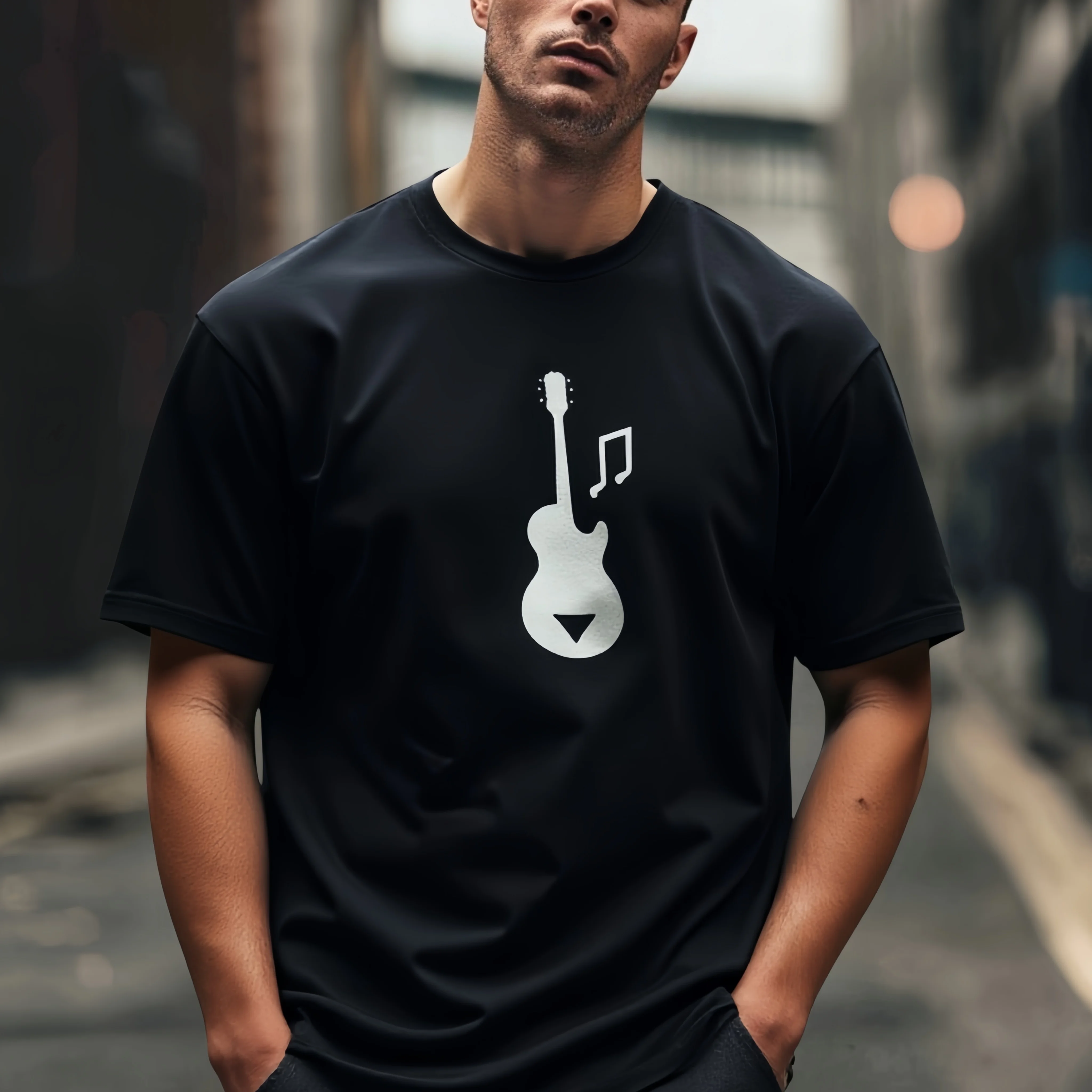 

Teevo Men's Casual T-Shirt Guitar Music Note Print Streetwear Daily Wear