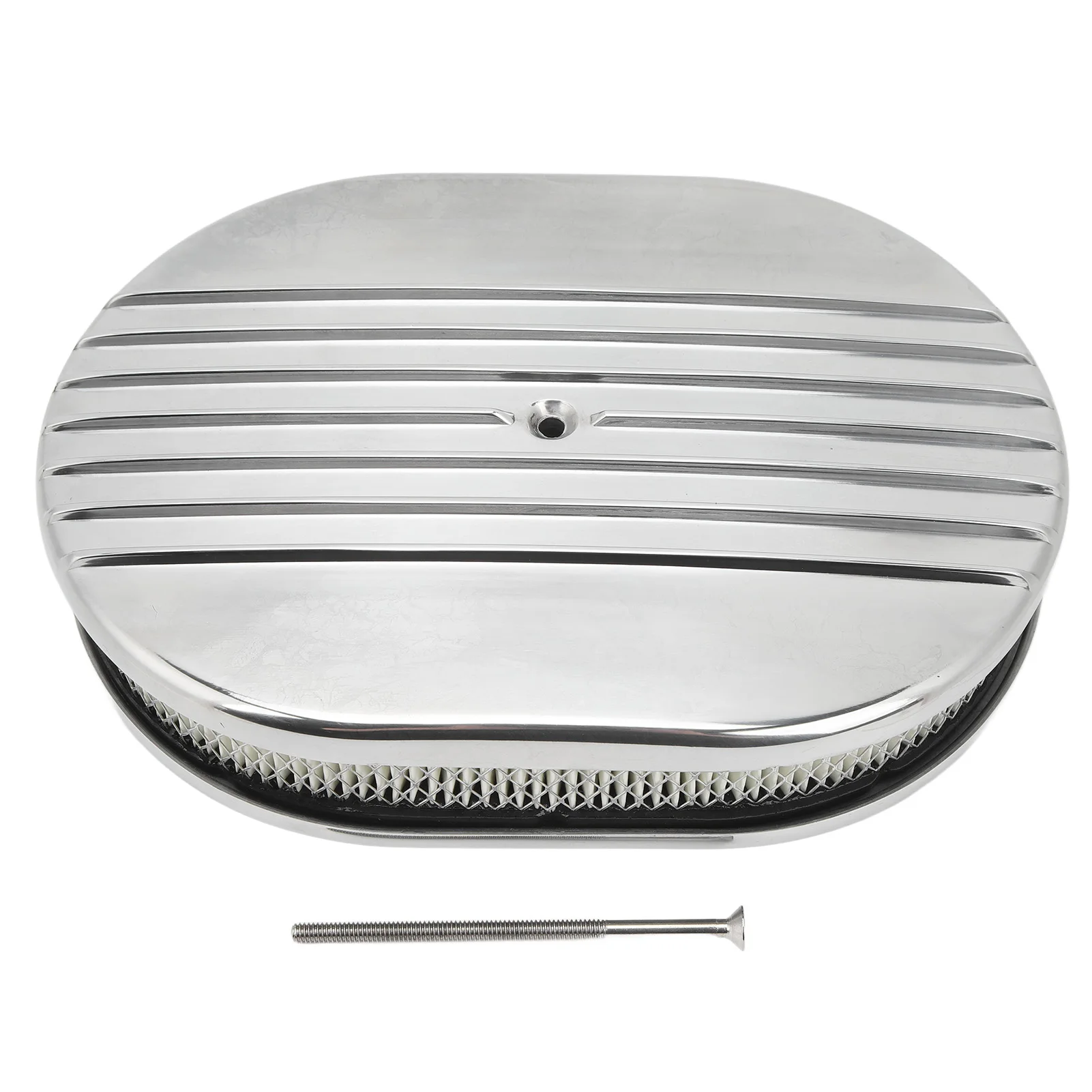 Oval Air Cleaner Polished Aluminum Alloy 12in Oval Half Finned Air Filter Assembly Kit Replacement For Ford Air Cleaner Assembly - Image 2
